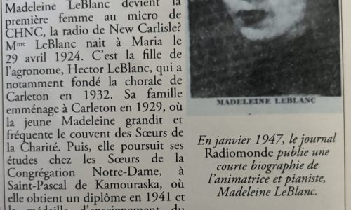 Madeline LeBlanc aniatrice CHNC 1944