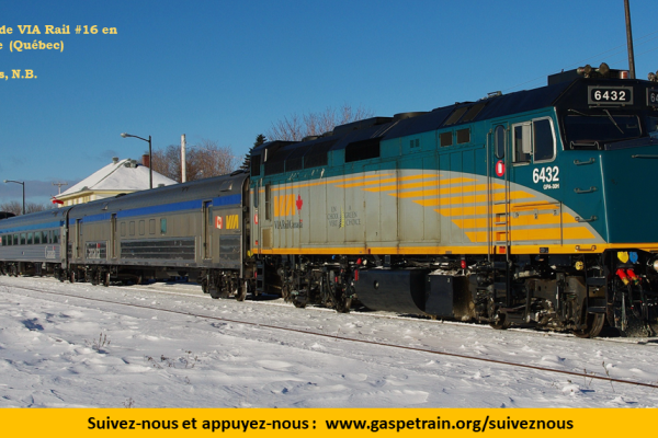 Via Rail locomotive Coalition Gaspésiens retour train passagers